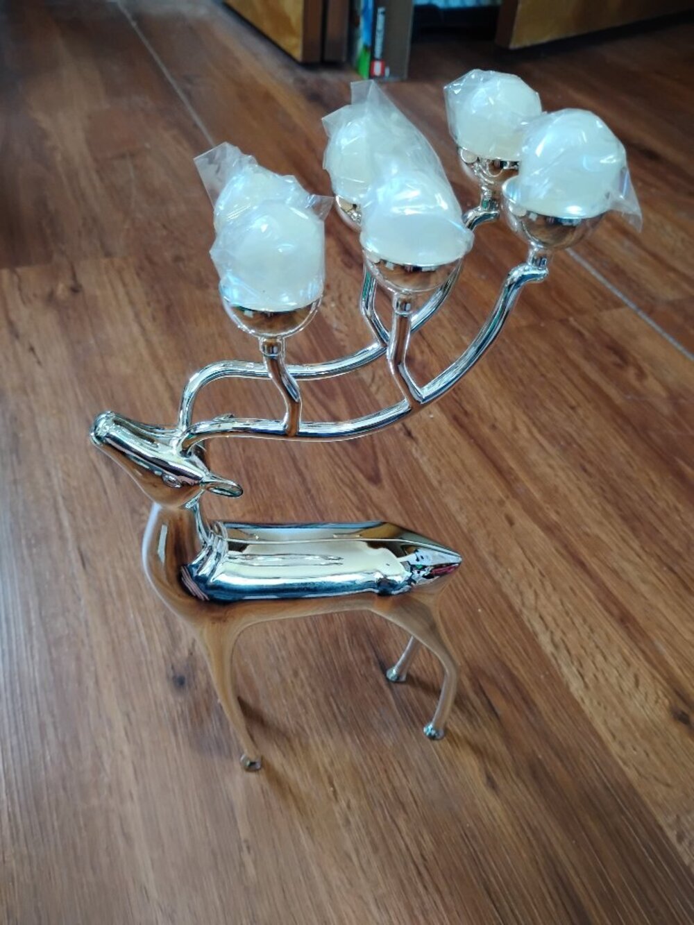 Godinger Silver Plate Reindeer Candleabra Holder Holiday Christmas